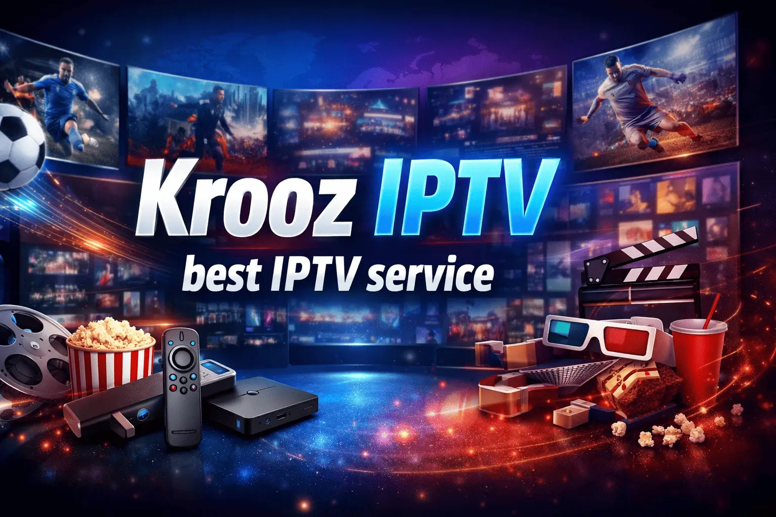 Krooz IPTV best IPTV service banner featuring live TV, sports, movies, and streaming devices
